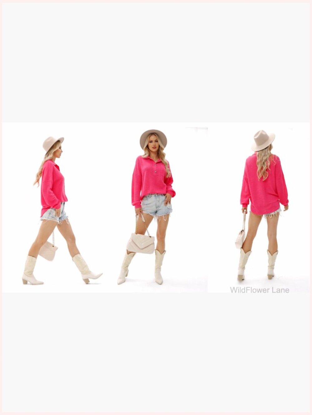 Waffle Knit Henley Oversized Tunic Long Sleeve V Neck Pullover Top - Picture 6 of 7
